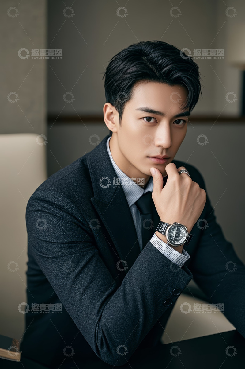 高清大图下载【趣麦麦图】西装男士手托下巴近景
