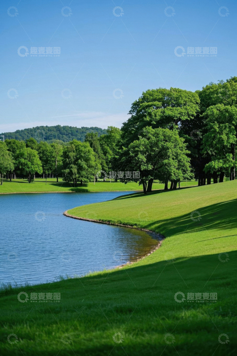 高清大图下载【趣麦麦图】湖畔绿树成荫的自然风光