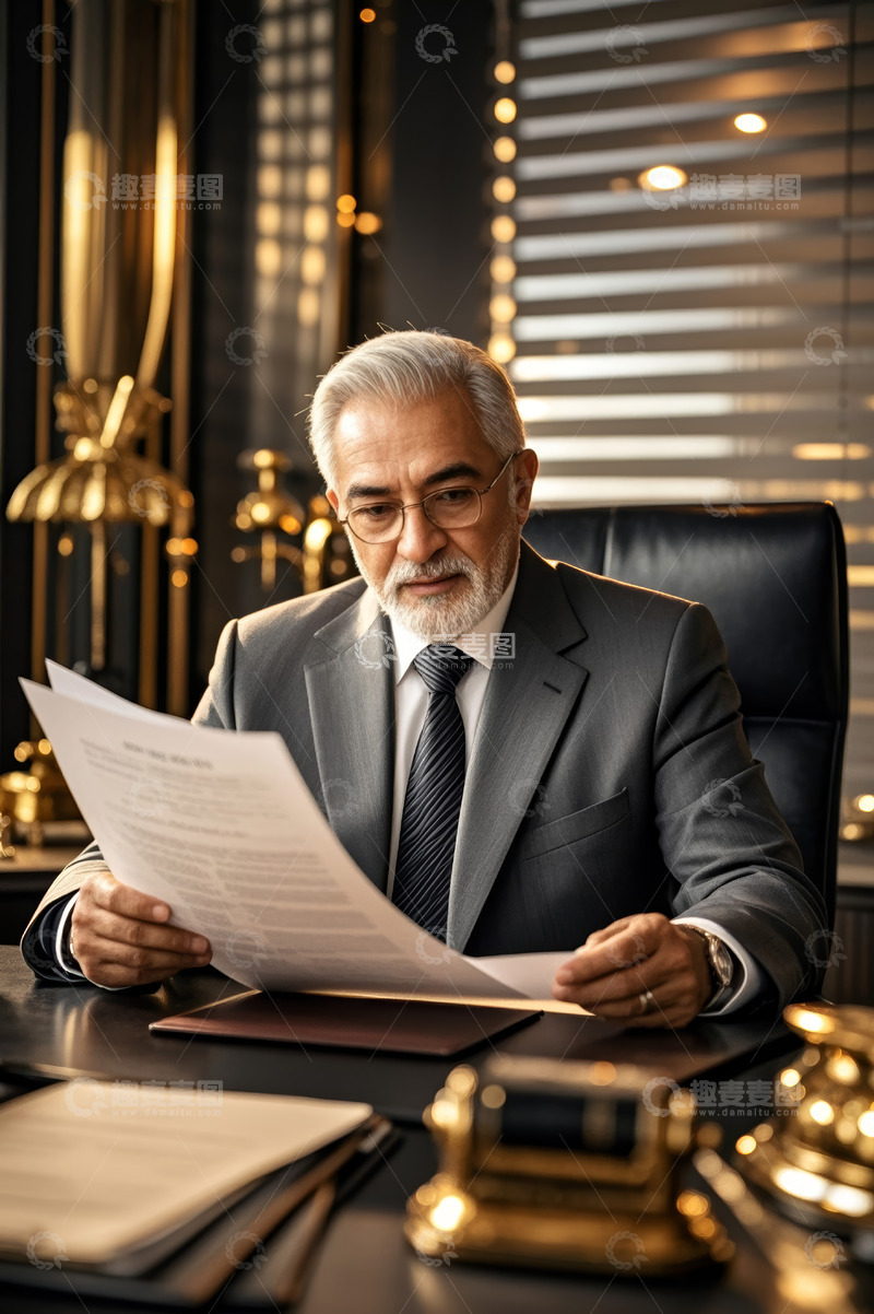 高清大图下载【趣麦麦图】老年商人办公室阅读文件