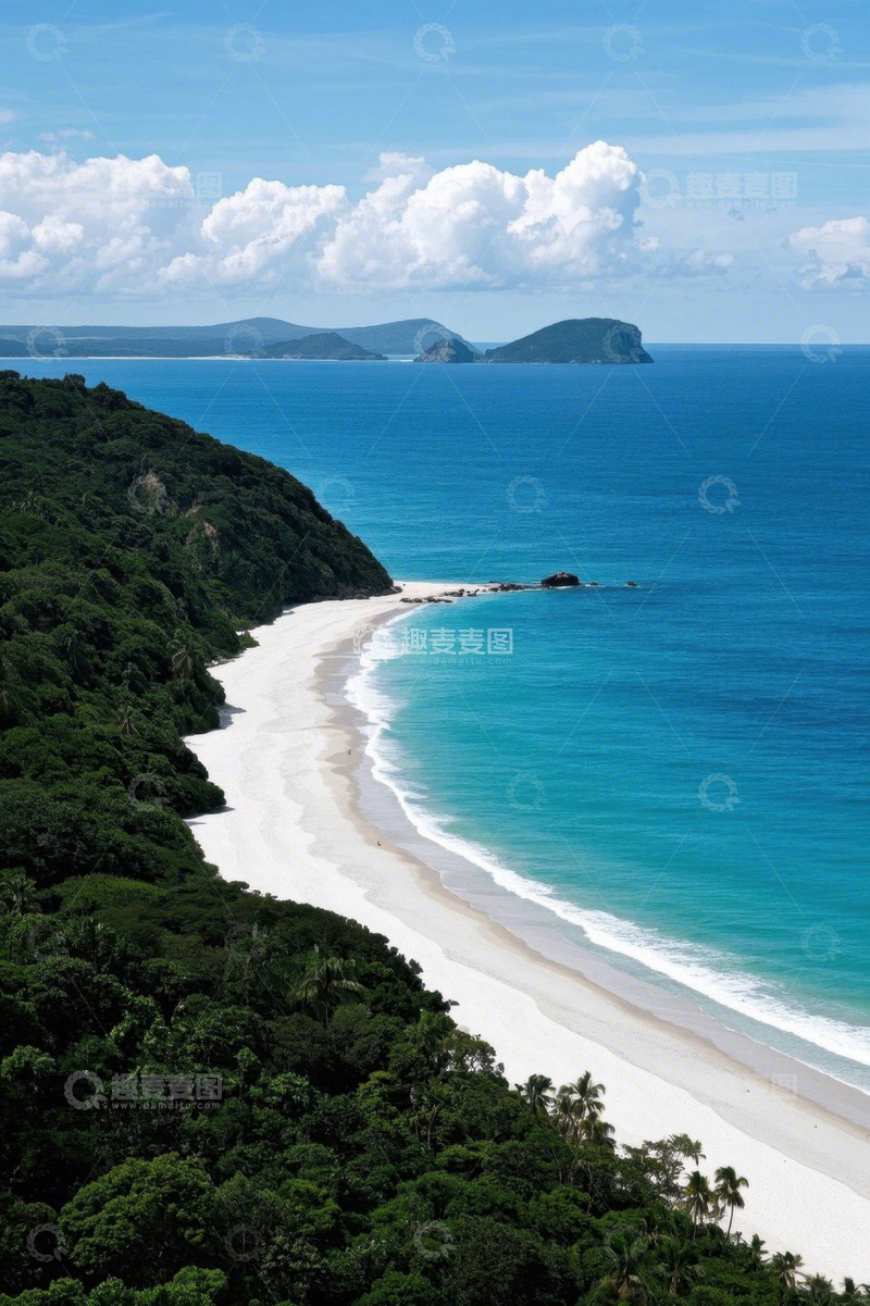 高清大图下载【趣麦麦图】俯瞰海滩与碧蓝海洋风光