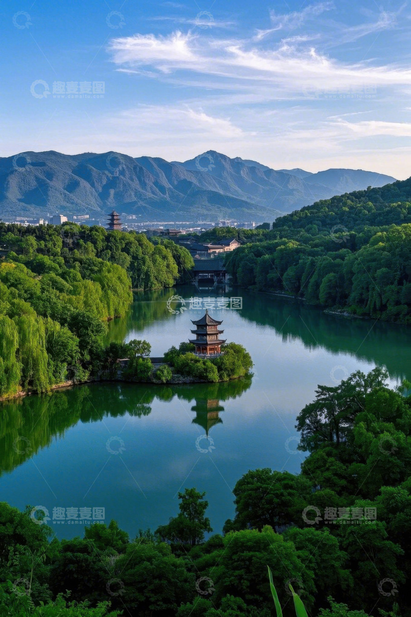 高清大图下载【趣麦麦图】杭州西湖山水楼阁风景
