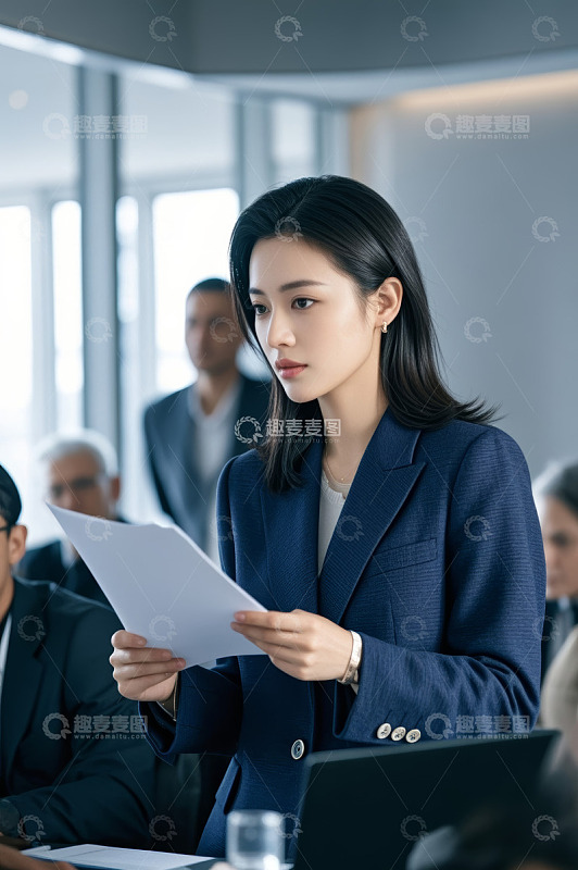 商务女性会议中阅读文件