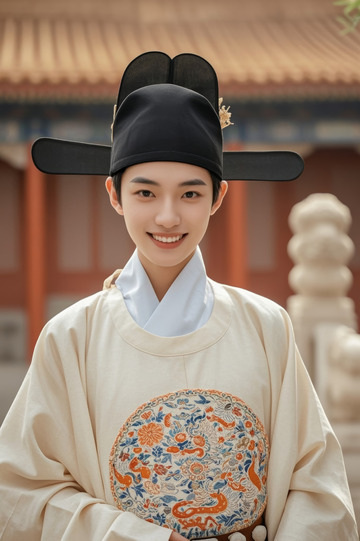 身着明代服饰男子微笑肖像