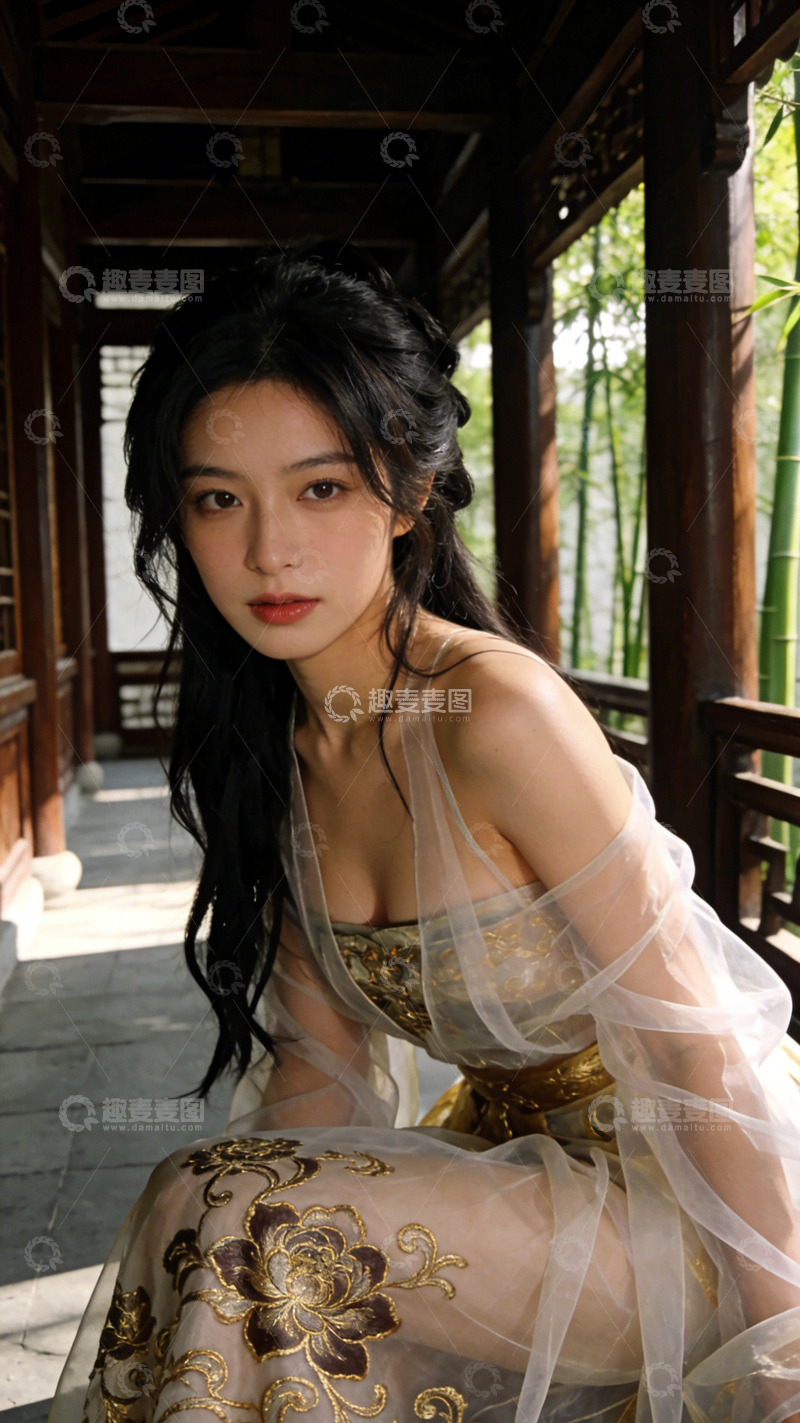 高清大图下载【趣麦麦图】古风美女竹林倩影