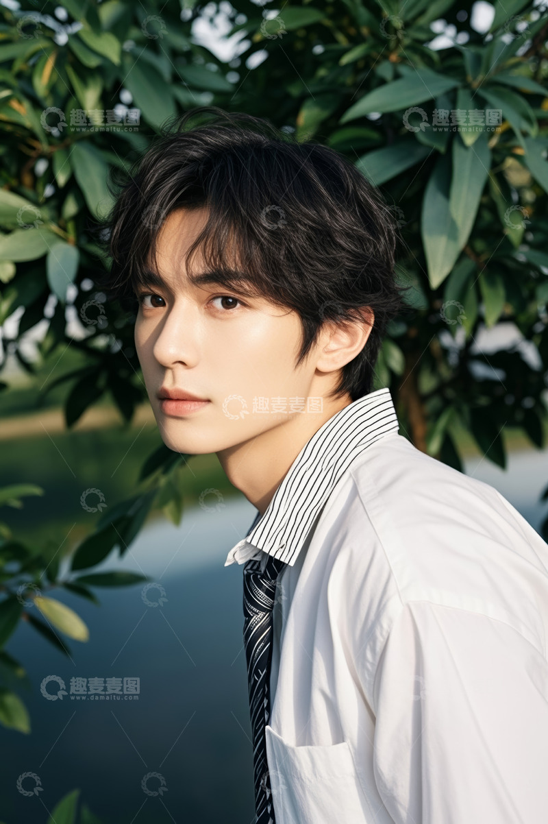 高清大图下载【趣麦麦图】户外穿衬衫打领带的男性肖像