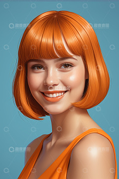 红发微笑女孩肖像素材