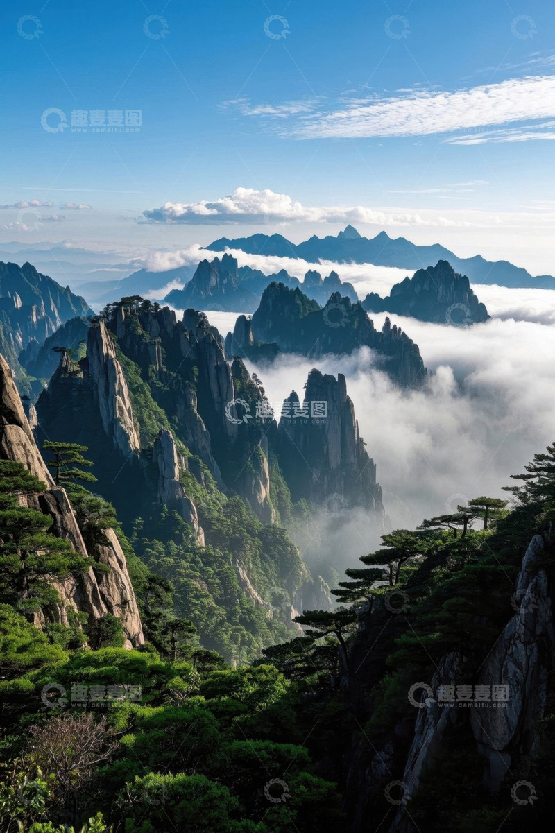 高清大图下载【趣麦麦图】中国山景云海与松树景观