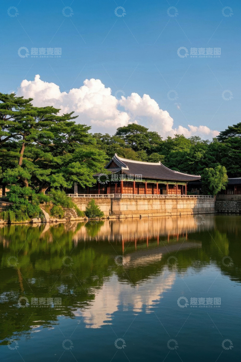高清大图下载【趣麦麦图】韩国传统宫殿湖畔景致