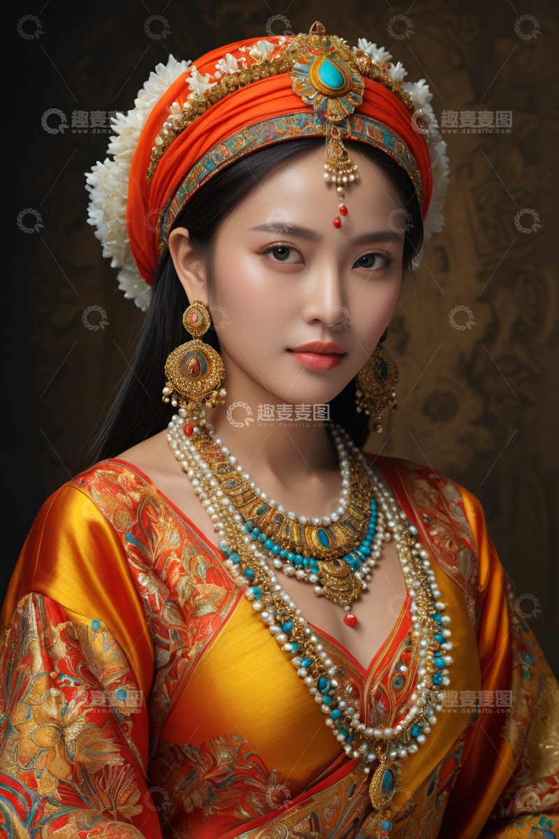 高清大图下载【趣麦麦图】身着民族服饰的女性肖像