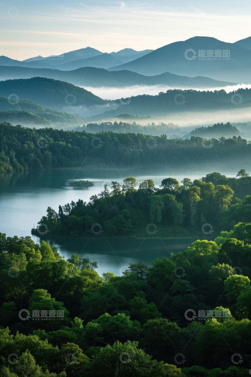 高清大图下载【趣麦麦图】山林湖泊自然景观全景
