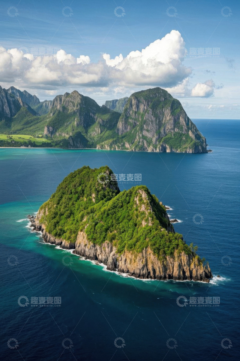 高清大图下载【趣麦麦图】海岛与远山的海洋风光