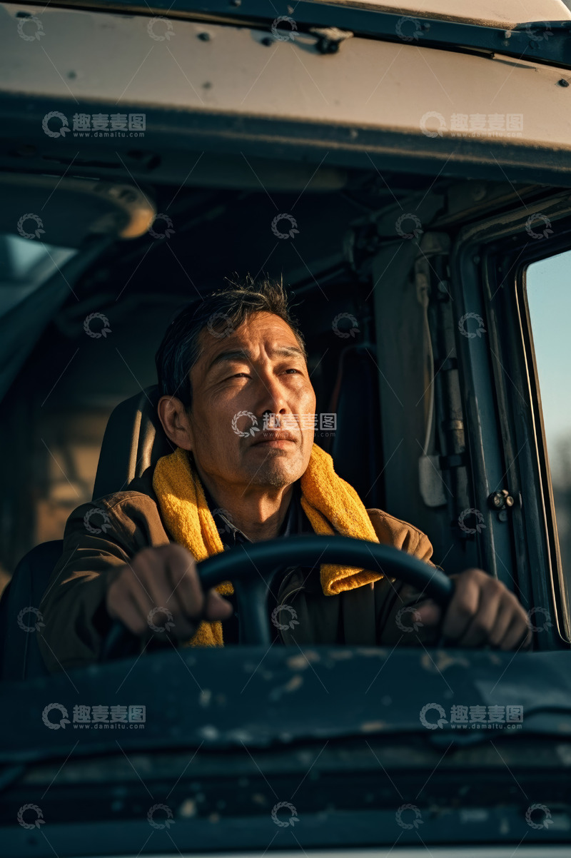 高清大图下载【趣麦麦图】卡车司机驾驶中特写