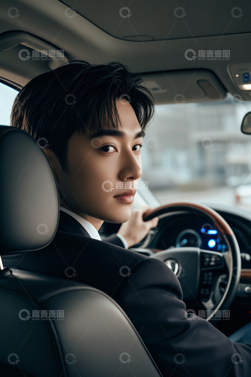 高清大图下载【趣麦麦图】西装男子驾车车内特写