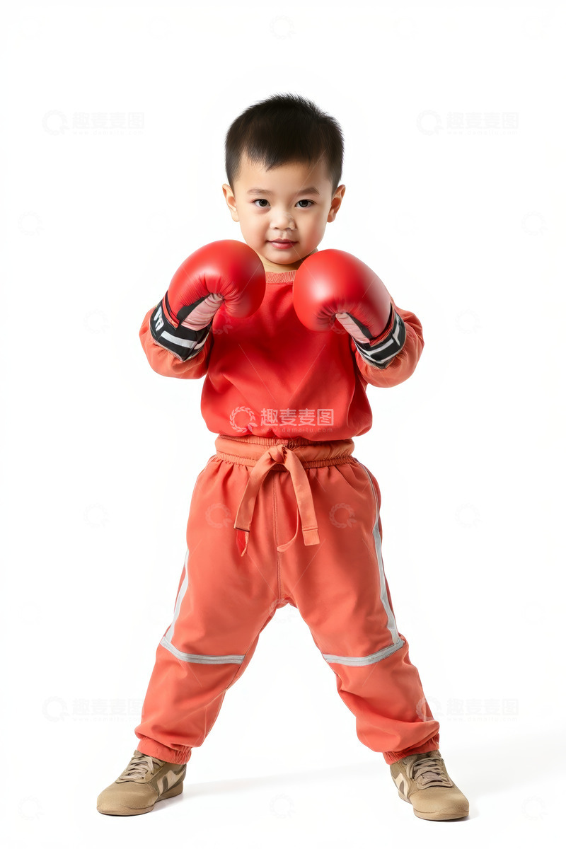 高清大图下载【趣麦麦图】戴拳击手套的小男孩