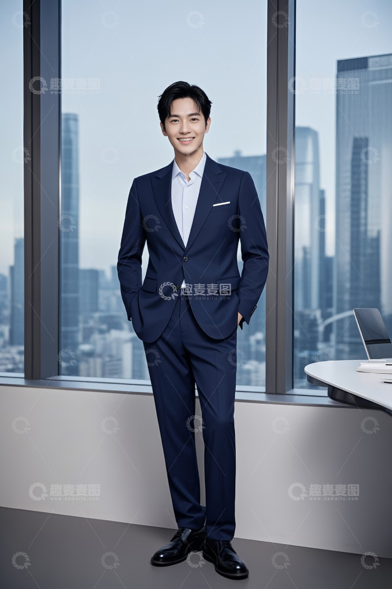 高清大图下载【趣麦麦图】身着西装男士于窗前站立