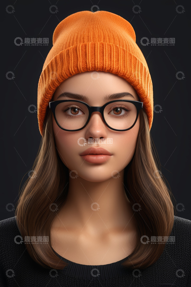 高清大图下载【趣麦麦图】戴帽戴眼镜女性肖像