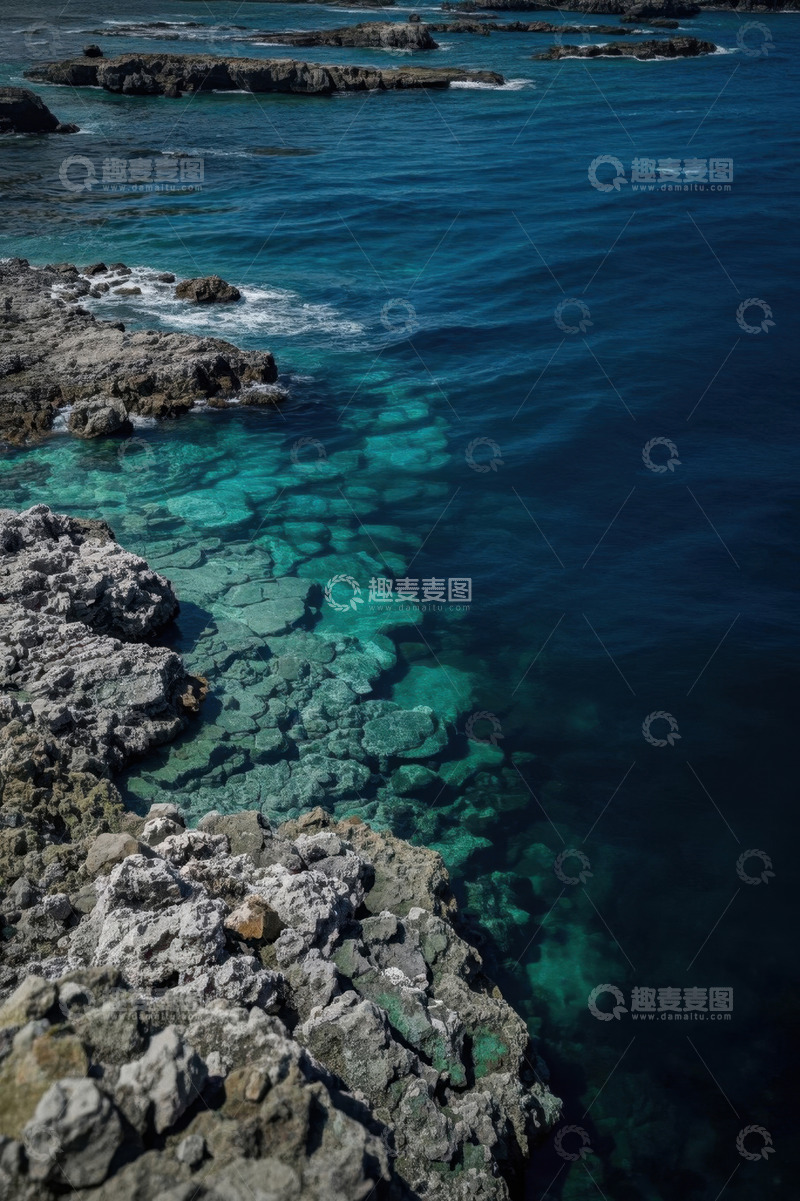 高清大图下载【趣麦麦图】海岸边清澈海水与礁石景观