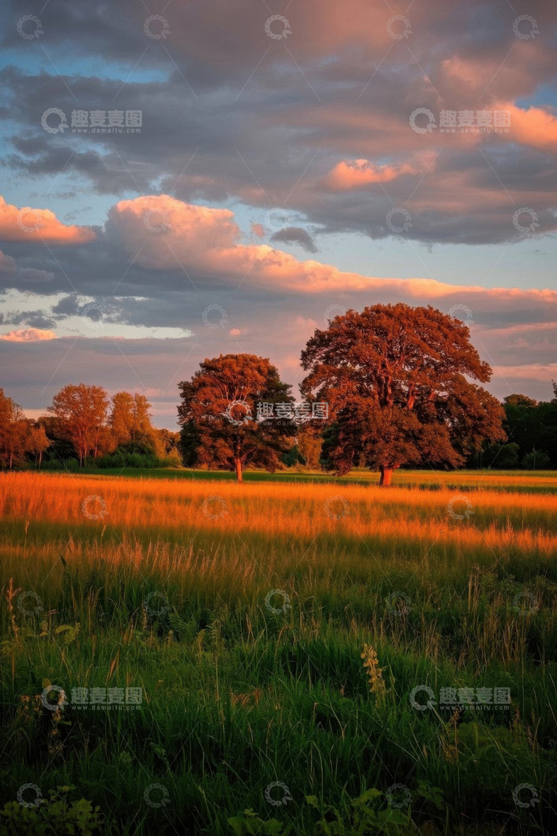 高清大图下载【趣麦麦图】田野树林黄昏自然风光