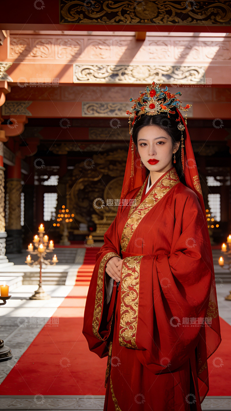 高清大图下载【趣麦麦图】古风红色礼服新娘摄影