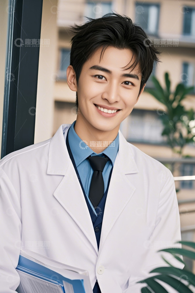 高清大图下载【趣麦麦图】微笑男医生户外半身形象