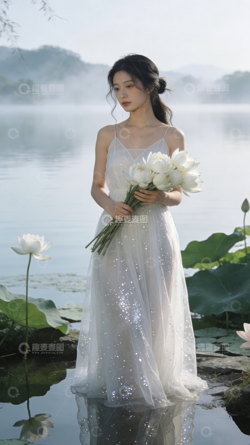 高清大图下载【趣麦麦图】湖畔仙境白色婚纱写真
