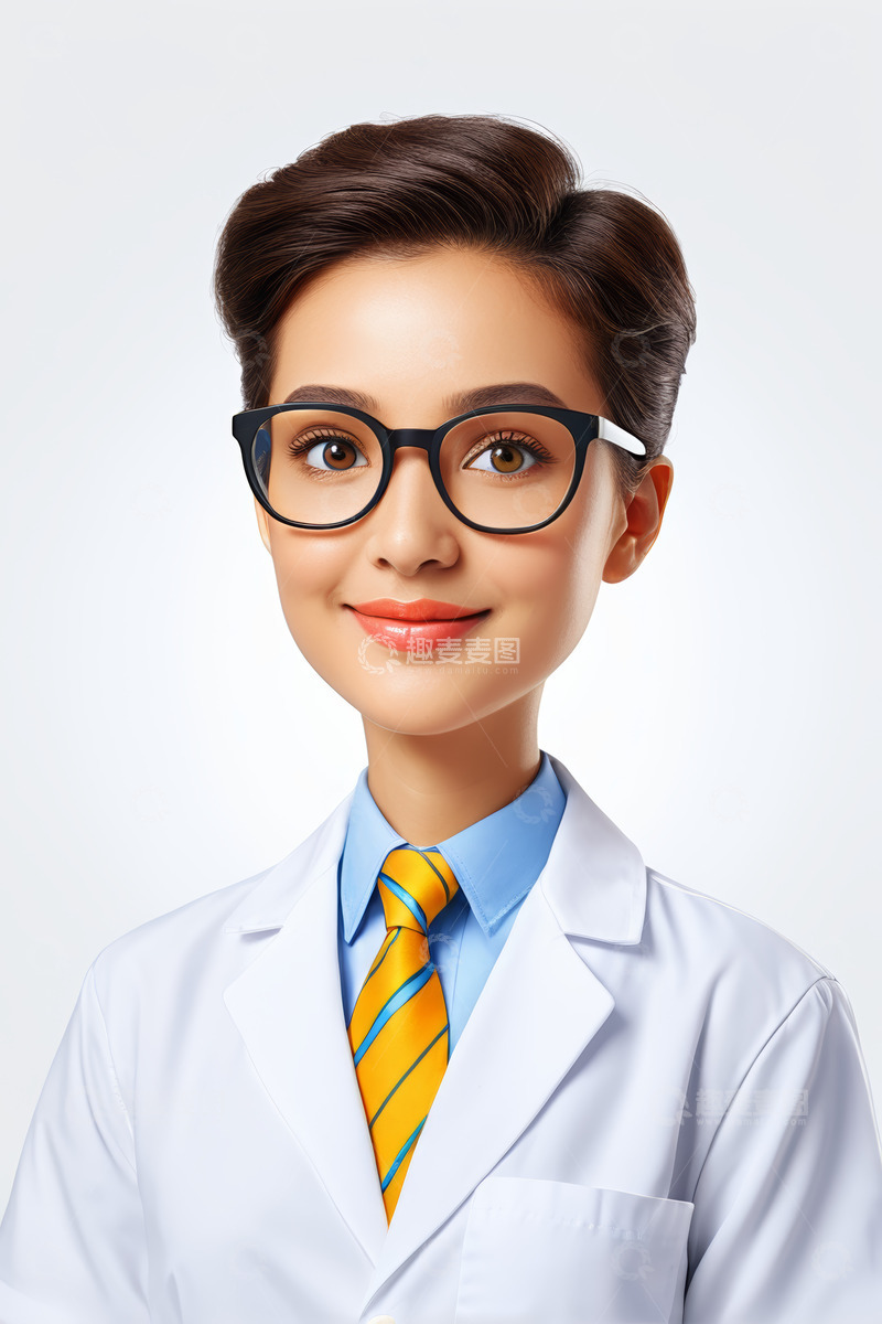 高清大图下载【趣麦麦图】穿白大褂戴眼镜的女性肖像