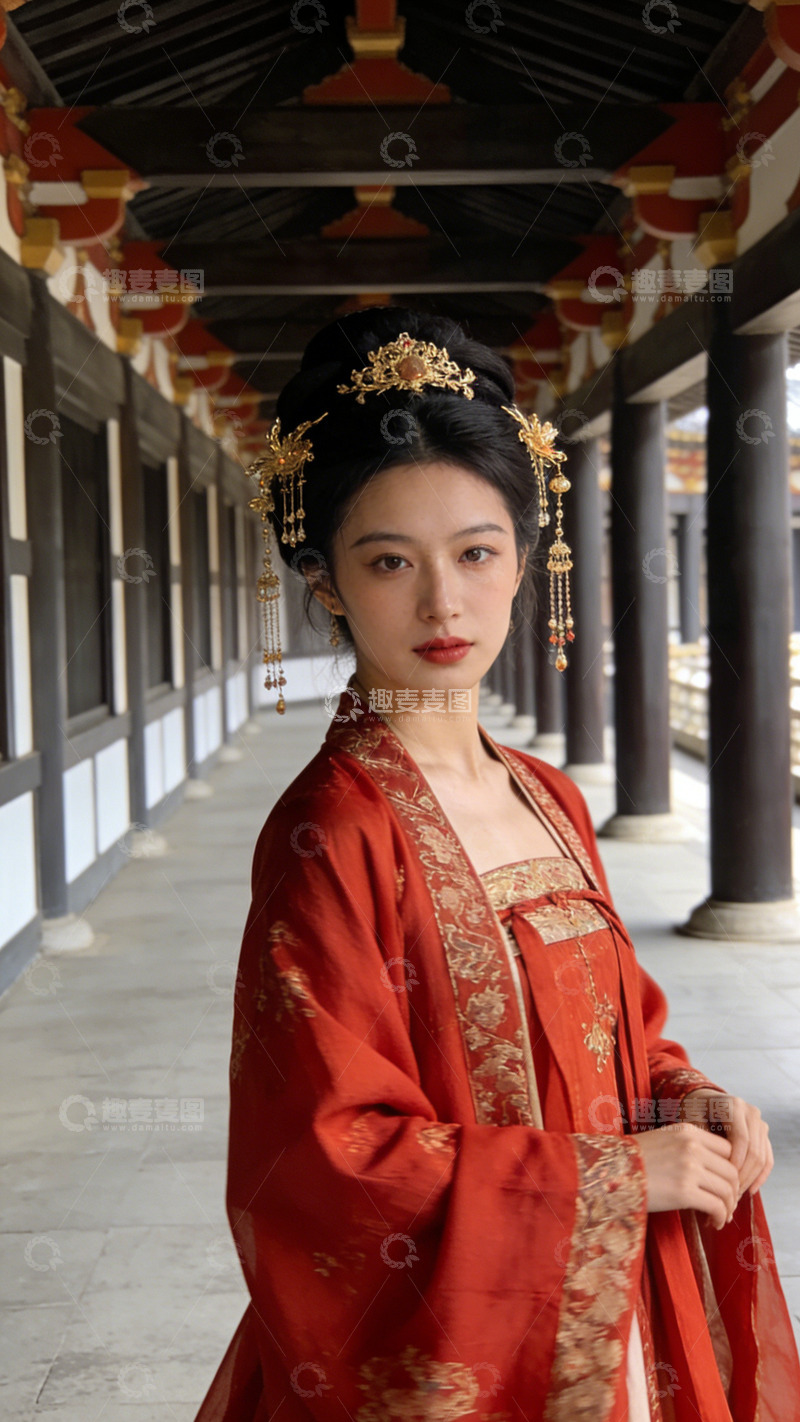 高清大图下载【趣麦麦图】古风汉服美女走廊写真