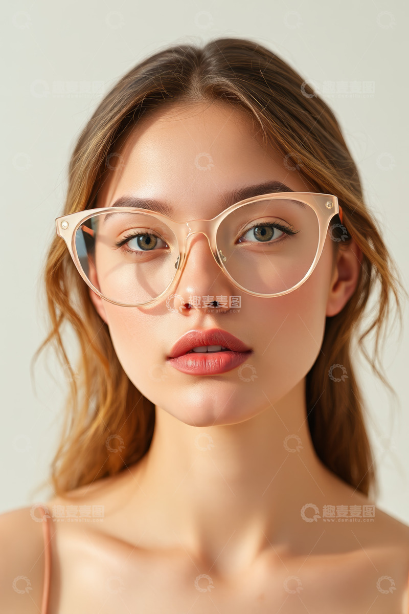 高清大图下载【趣麦麦图】戴眼镜女性特写肖像