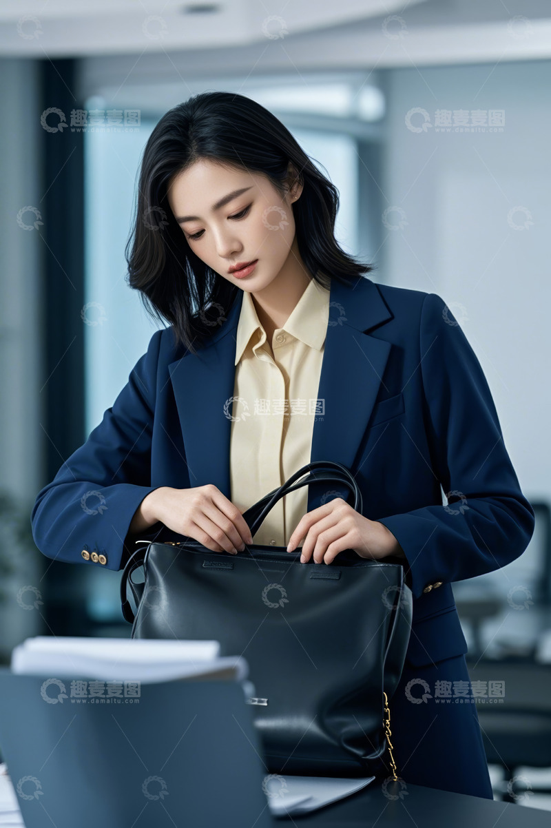 高清大图下载【趣麦麦图】商务女性办公室翻找手提包