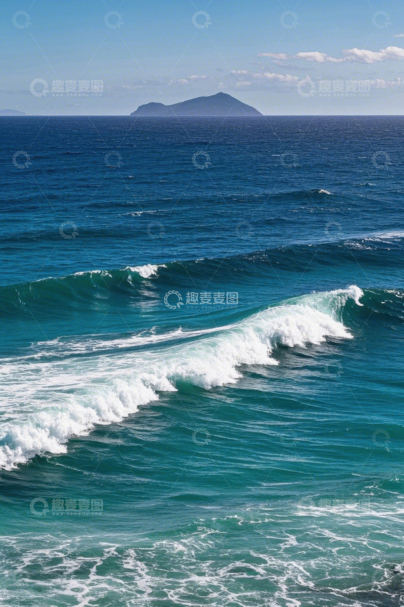 高清大图下载【趣麦麦图】蓝色海洋与远处海岛景观