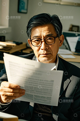 商务男士办公室阅读文件画面