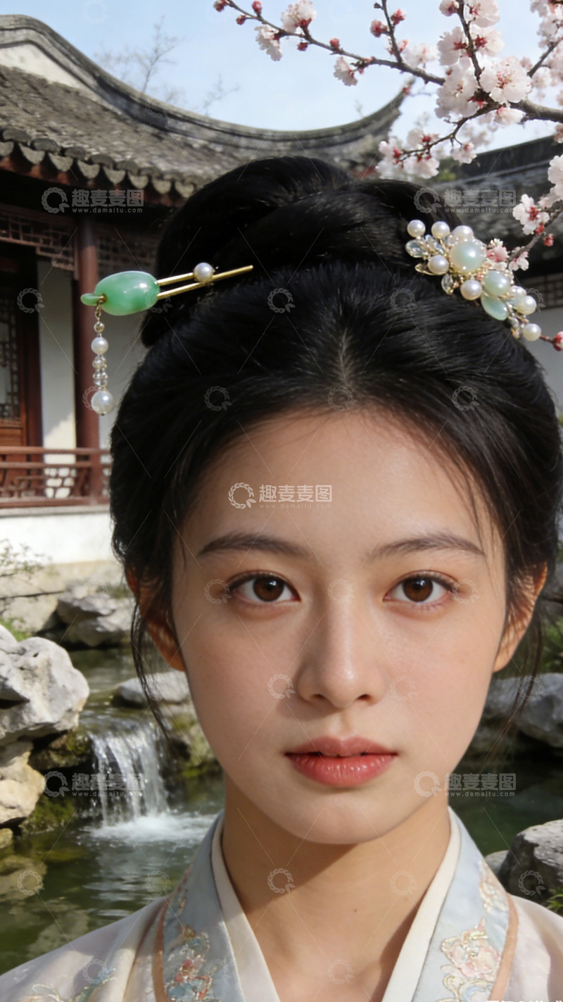 高清大图下载【趣麦麦图】古典汉服美人园林写真