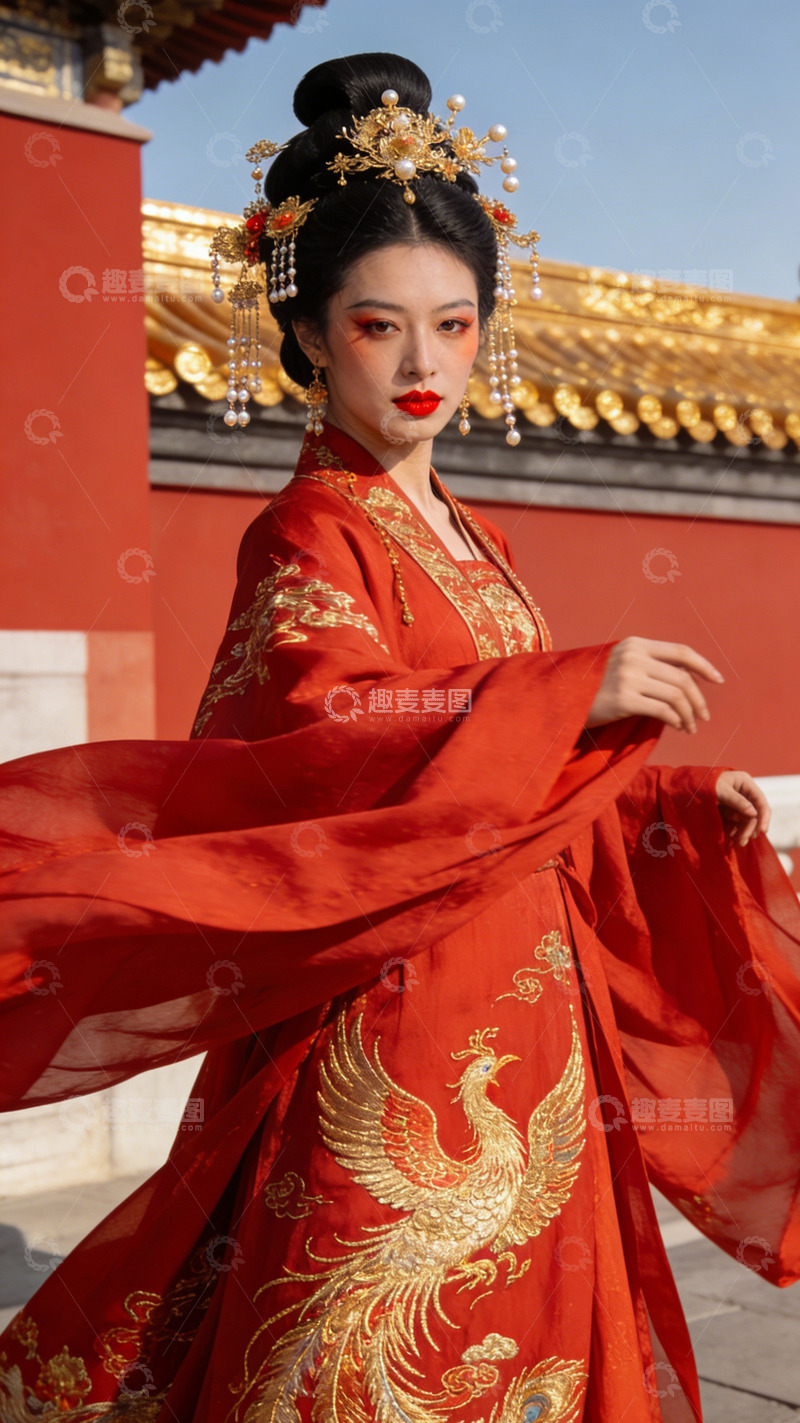 高清大图下载【趣麦麦图】古风美女故宫红袍摄影