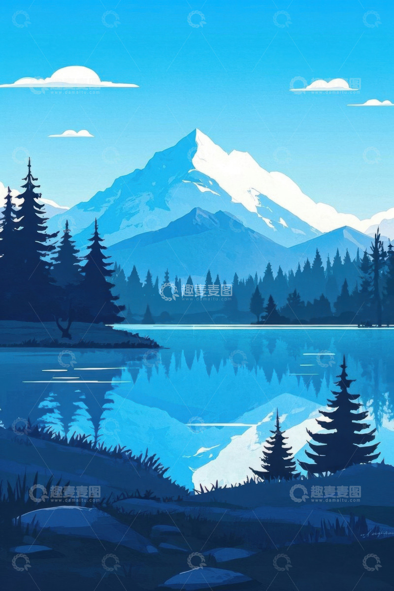 高清大图下载【趣麦麦图】雪山湖泊森林自然风光