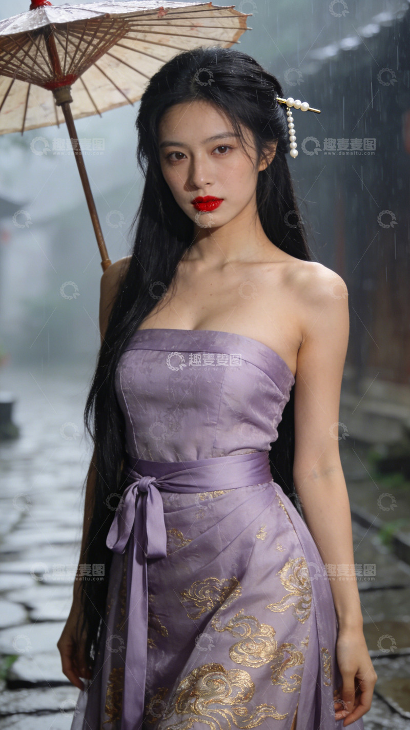 高清大图下载【趣麦麦图】-古典美人雨中旗袍写真