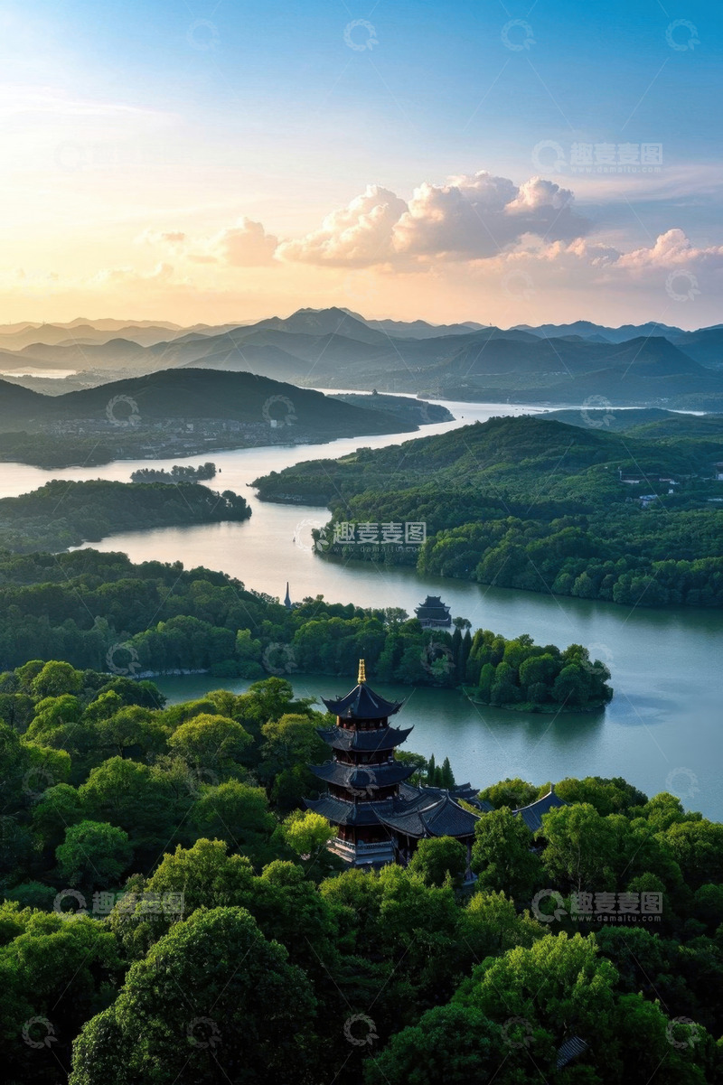 高清大图下载【趣麦麦图】杭州西湖自然风光全景