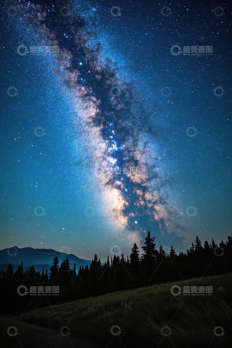 高清大图下载【趣麦麦图】山林夜空下的璀璨星河