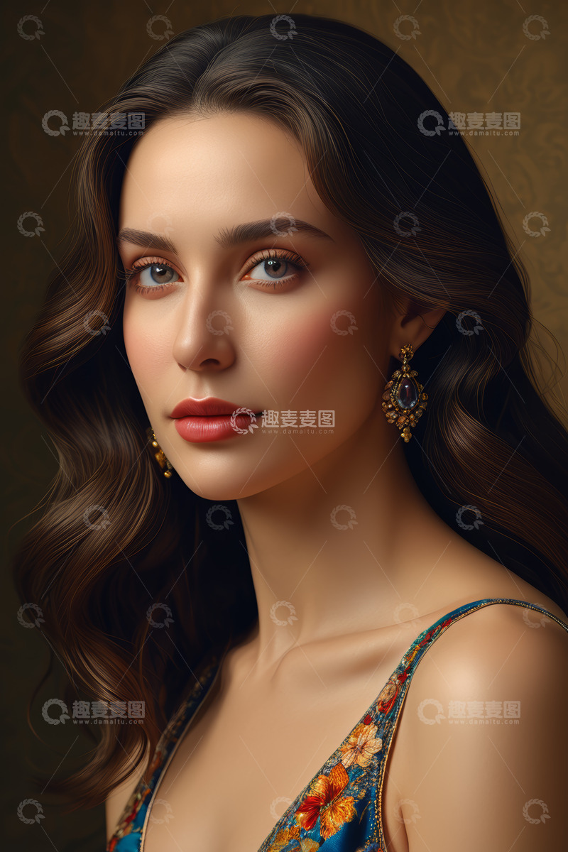 高清大图下载【趣麦麦图】长发女子佩戴华丽耳环特写