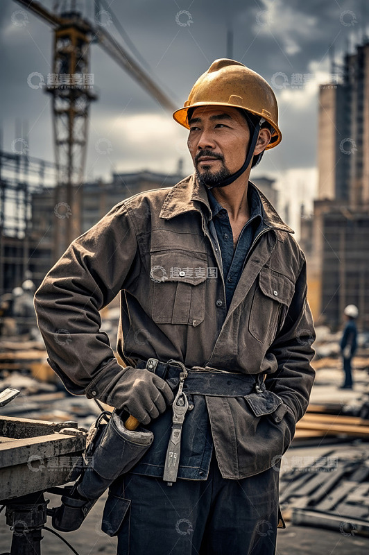 建筑工地工人工装半身像