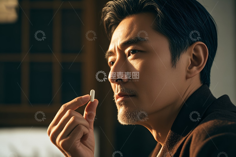 高清大图下载【趣麦麦图】男子手持胶囊特写