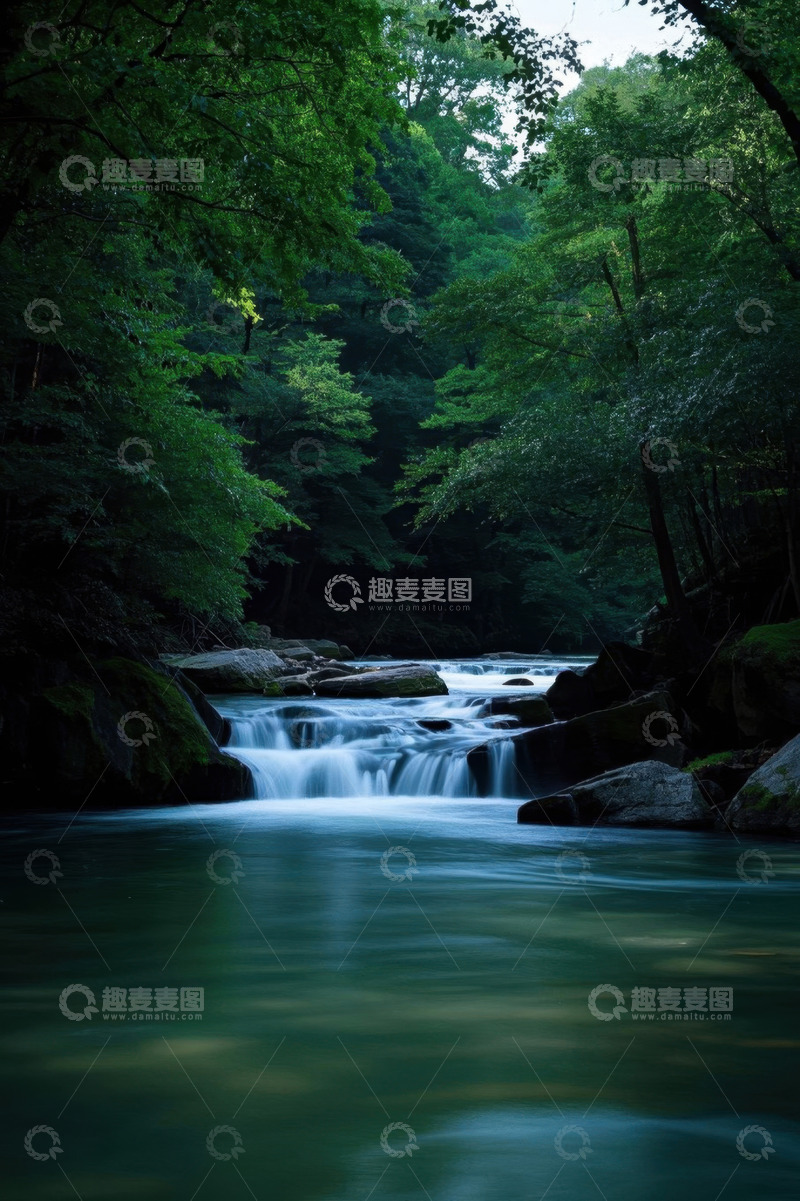 高清大图下载【趣麦麦图】森林中河流自然景观