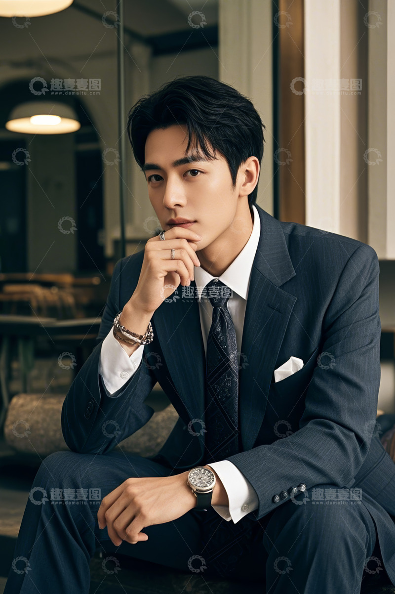 高清大图下载【趣麦麦图】西装男士坐姿特写
