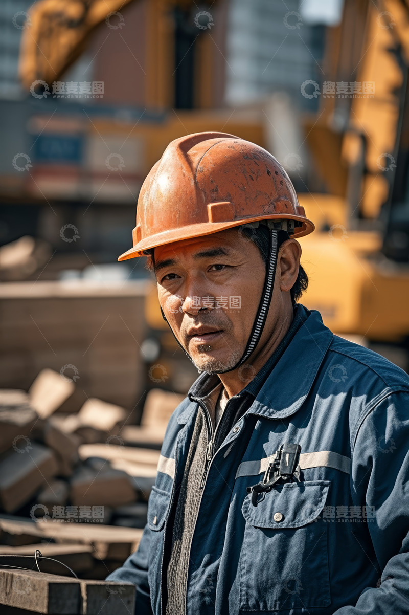 高清大图下载【趣麦麦图】工地工人戴安全帽近景