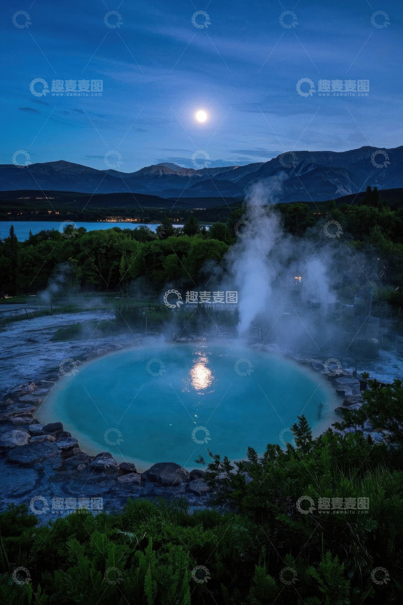 高清大图下载【趣麦麦图】月夜下的山间温泉景观