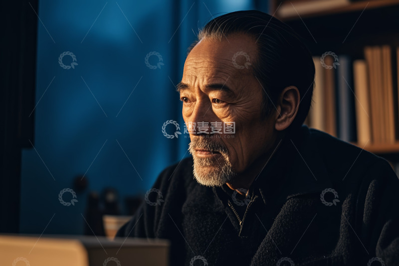 高清大图下载【趣麦麦图】室内老人专注看向一侧