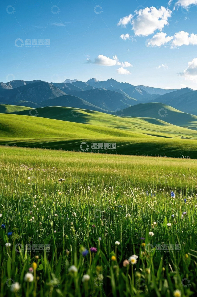 高清大图下载【趣麦麦图】草原山丘蓝天白云自然景观