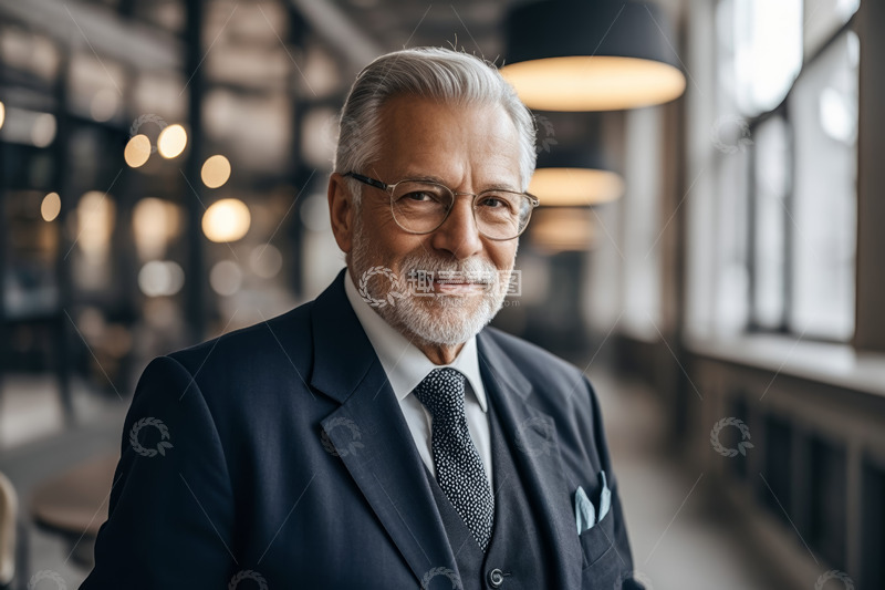 高清大图下载【趣麦麦图】西装老年男子商务微笑肖像