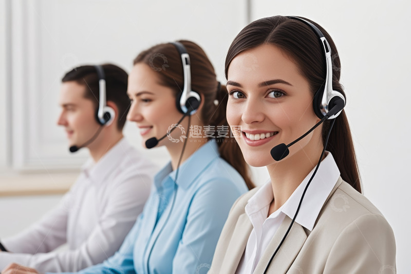 高清大图下载【趣麦麦图】客服人员戴耳机办公场景
