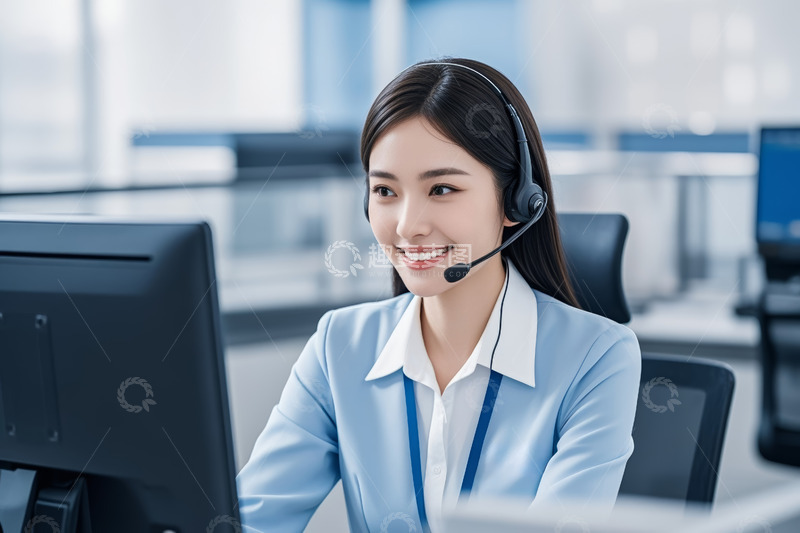 高清大图下载【趣麦麦图】客服人员办公室使用计算机工作