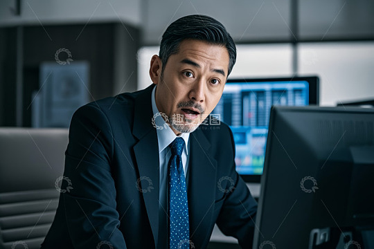 商务男士专注看电脑画面